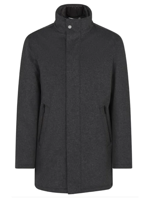 GREY WOOL MIX WINDPROOF CAR COAT