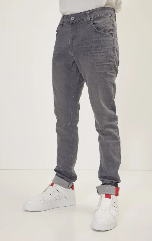 Cuff Detail Inner Red Stripe Denim - Grey