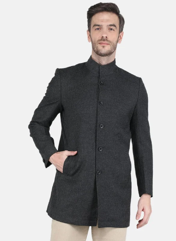 Men Grey Solid Coat