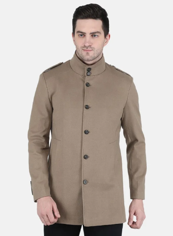 Men Khaki Solid Coat