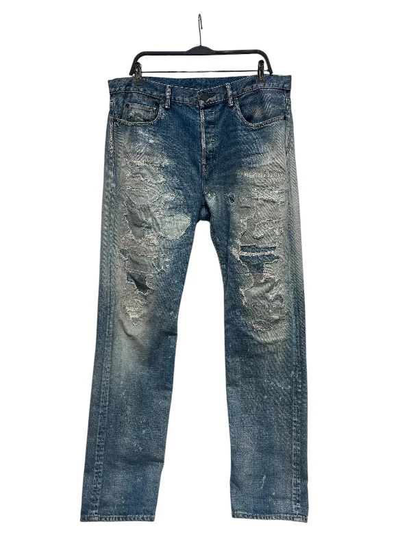 Classic Retro JOHN ELLIOTT/Straight Pants/36/Denim/IDG/All Over Print/DISTRESSED