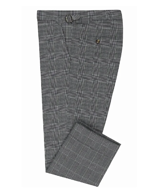 Modern Rugged Dugdale Fine Worsted Pant - Grey Prince of Wales with Blue Overcheck