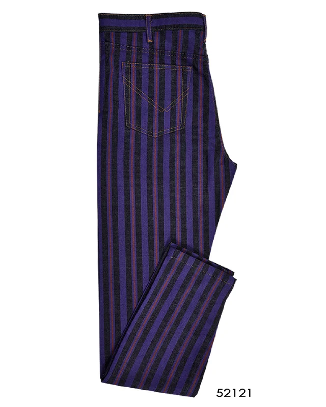 Elevated Monochrome Purple Stripes On Indigo Denim Jeans